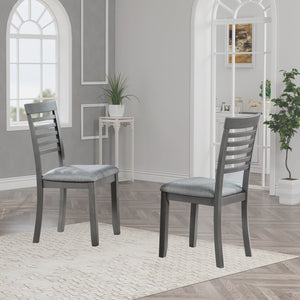 English Elm Wooden Solid Wood Dining Chairs Set of 4 with Ergonomic Ladder Back, Foam Linen Seats, Non-Slip Pads Gray W1998126409