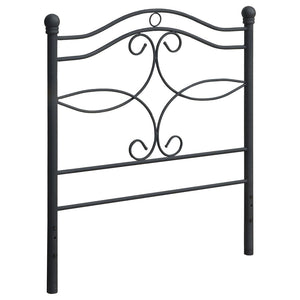 English Elm Matte Black Scrollwork Twin Headboard with Arched Rails and Sphere Finials for Bedroom B062P153733
