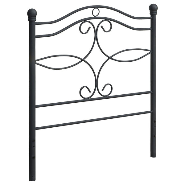 English Elm Matte Black Scrollwork Twin Headboard with Arched Rails and Sphere Finials for Bedroom B062P153733