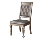 Platinum Open Back Chairs (Set of 2) - Regal Design, Crystal Buttons, Leatherette-Upholstered