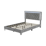 English Elm Full Size Upholstered Bed Frame With Led Lights,Modern Velvet Platform Bed With Tufted Headboard,Gray