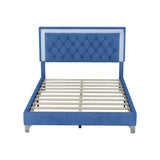 English Elm Full Size Upholstered Bed Frame With Led Lights,Modern Velvet Platform Bed With Tufted Headboard,Blue