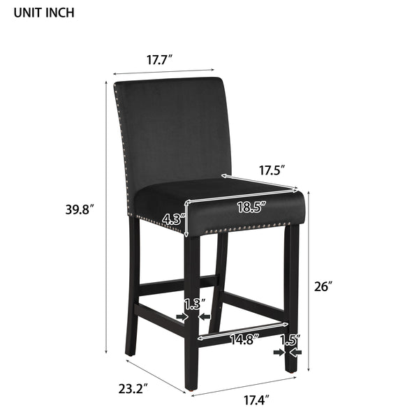 English Elm 5-piece Counter Height Dining Set with Faux Marble Square Table and Velvet Upholstered Chairs, Modern Black W504S00140