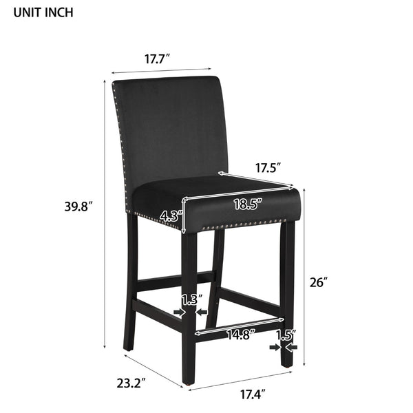 English Elm 5-piece Counter Height Dining Set Faux Marble Table Velvet Chairs Silver Nail Trim Black W504S00267