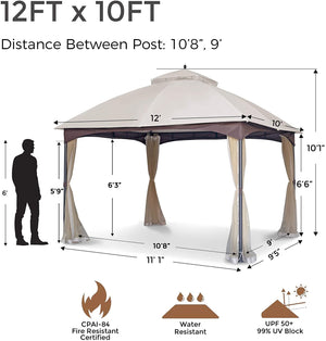 English Elm 10*12 FT Gazebo with Mosquito Net, CPAI-84 Fire Resistant Double Roof, Waterproof UV Outdoor Patio Shelter W2259P155187
