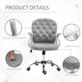 English Elm Velvet Home Office Chair, Button Tufted Desk Chair With Padded Armrests, Adjustable Height and Swivel Wheels, Gray