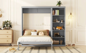 English Elm Queen Murphy Wall Bed with Side Shelving Folds Flush Into Mdf Cabinet for Studio Rooms Gray LP000697AAE-2