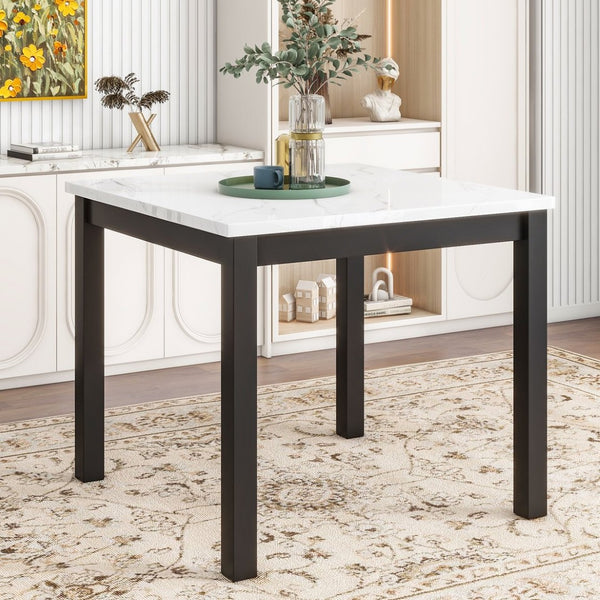 English Elm 5-piece Counter Height Dining Set Faux Marble Table Velvet Chairs Silver Nail Trim Grey W504S00266