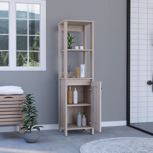 English Elm Linen Tall Bathroom Storage Cabinet 62" High with Five Open Shelves and Adjustable Interior Shelving Gray 33.85 L x 22.83 W x 7.09 H B097133249