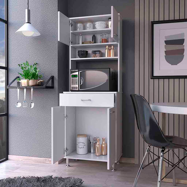 English Elm Bay Area Pantry multifunctional kitchen cabinet with drawer, adjustable metal legs, ample storage White 38 L x 18 W x 9 H B128P148867