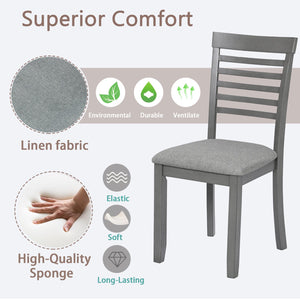 English Elm Wooden Solid Wood Dining Chairs Set of 4 with Ergonomic Ladder Back, Foam Linen Seats, Non-Slip Pads Gray W1998126409