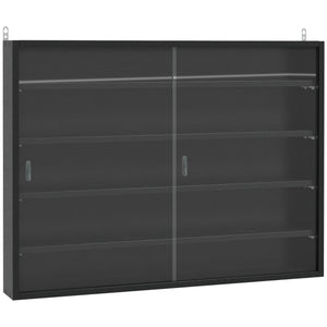 English Elm 5-Tier Display Cabinet with Glass Doors and Adjustable Shelves Wall-Mounted Collectible Case for Home Decor Black W2225P155083