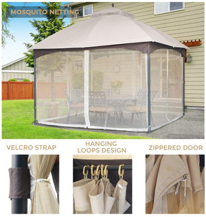 English Elm 10*12 FT Gazebo with Mosquito Net, CPAI-84 Fire Resistant Double Roof, Waterproof UV Outdoor Patio Shelter W2259P155187