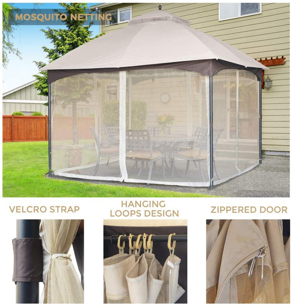 English Elm 10*12 FT Gazebo with Mosquito Net, CPAI-84 Fire Resistant Double Roof, Waterproof UV Outdoor Patio Shelter W2259P155187