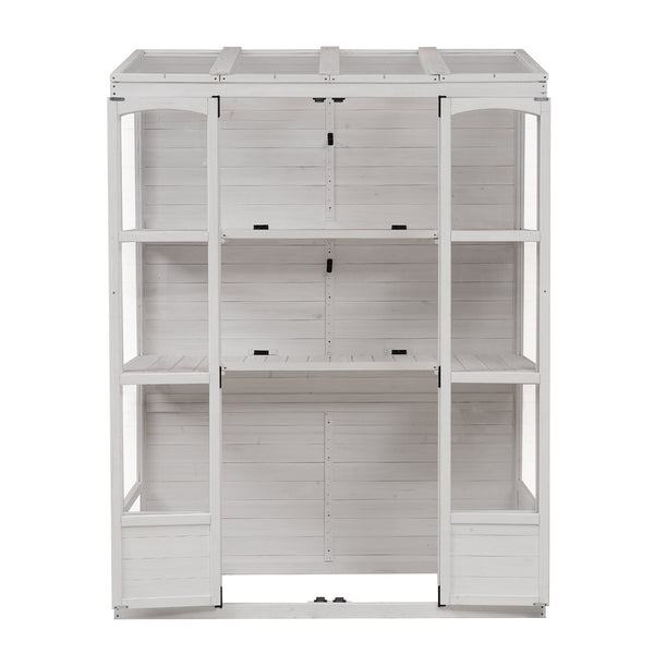 English Elm TOPMAX 78-inch Wooden Greenhouse Walk-In with 4 Skylights, 2 Folding Shelves & Anti-Fall Stability White SP100017AAK