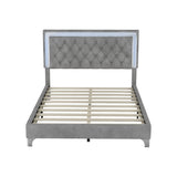 English Elm Full Size Upholstered Bed Frame With Led Lights,Modern Velvet Platform Bed With Tufted Headboard,Gray