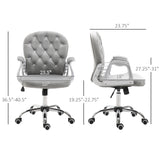 English Elm Velvet Home Office Chair, Button Tufted Desk Chair With Padded Armrests, Adjustable Height and Swivel Wheels, Gray