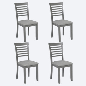 English Elm Wooden Solid Wood Dining Chairs Set of 4 with Ergonomic Ladder Back, Foam Linen Seats, Non-Slip Pads Gray W1998126409