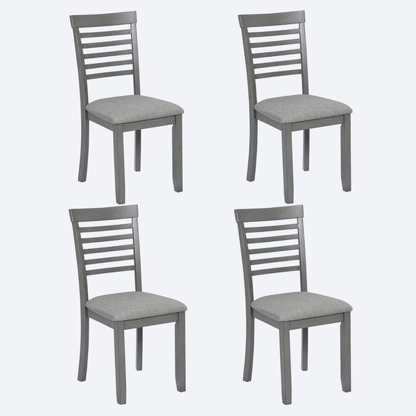 English Elm Wooden Solid Wood Dining Chairs Set of 4 with Ergonomic Ladder Back, Foam Linen Seats, Non-Slip Pads Gray W1998126409