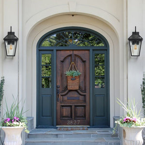 English Elm 21"(H) 2-Pack Modern Outdoor Wall Lanterns – Stylish Black Metal & Clear Glass Sconces For Bright Illumination W1340P143698