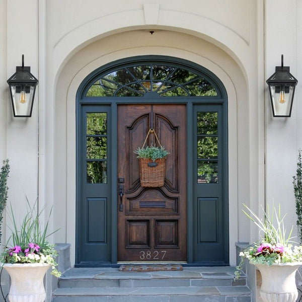 English Elm 21"(H) 2-Pack Modern Outdoor Wall Lanterns – Stylish Black Metal & Clear Glass Sconces For Bright Illumination W1340P143698