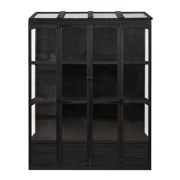 English Elm TOPMAX 78-inch Wooden Greenhouse Walk-In with 4 Skylights, 2 Folding Shelves & Anti-Fall Stability Black SP100017AAB