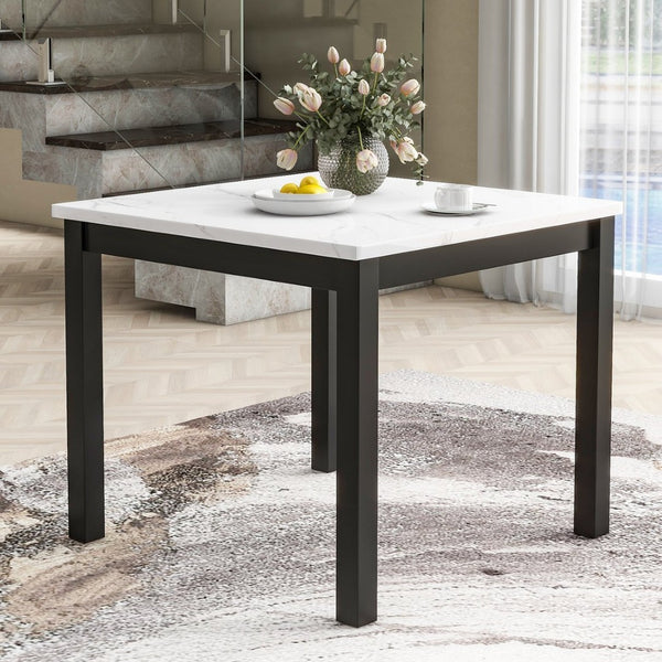 English Elm 5-piece Counter Height Dining Set Faux Marble Table Velvet Chairs Silver Nail Trim Grey W504S00266