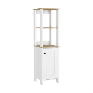 English Elm Linen Tall Bathroom Storage Cabinet 62" High with Five Open Shelves and Adjustable Interior Shelving Multicolor 33.85 L x 22.83 W x 7.09 H B097133250