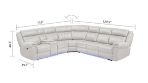 English Elm Modern Aviator Recliner Sectional Sofa with Bluetooth Speakers, Touchpad Control, Wireless Charging and LED Ambience Beige B009S01295