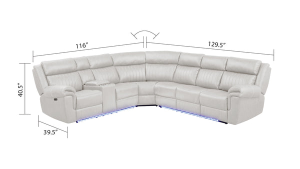 English Elm Modern Aviator Recliner Sectional Sofa with Bluetooth Speakers, Touchpad Control, Wireless Charging and LED Ambience Beige B009S01295