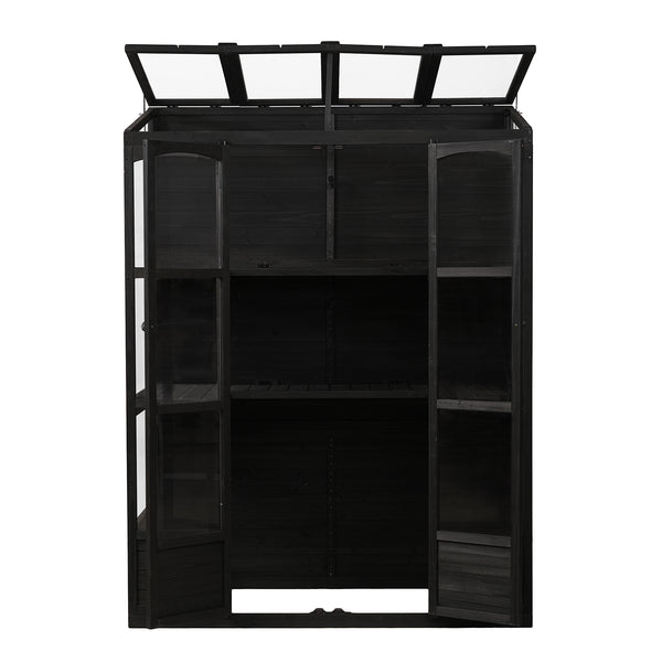 English Elm TOPMAX 78-inch Wooden Greenhouse Walk-In with 4 Skylights, 2 Folding Shelves & Anti-Fall Stability Black SP100017AAB