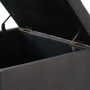English Elm Large Tufted Faux Leather Storage Ottoman with Brass Nail Trim and Spindle Legs Dark Gray W2186142957
