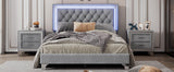 English Elm Full Size Upholstered Bed Frame With Led Lights,Modern Velvet Platform Bed With Tufted Headboard,Gray