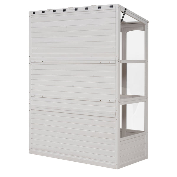 English Elm TOPMAX 78-inch Wooden Greenhouse Walk-In with 4 Skylights, 2 Folding Shelves & Anti-Fall Stability White SP100017AAK