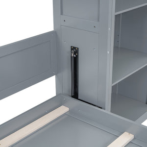 English Elm Queen Murphy Wall Bed with Side Shelving Folds Flush Into Mdf Cabinet for Studio Rooms LP000697AAE-1