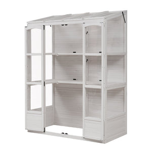 English Elm TOPMAX 78-inch Wooden Greenhouse Walk-In with 4 Skylights, 2 Folding Shelves & Anti-Fall Stability White SP100017AAK