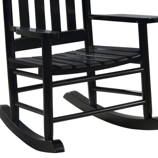 English Elm Black Slat Back Youth Rocking Chair Solid Acacia Wood, Smooth Rocking Comfort for Little Ones, 29.5" high B062P153748