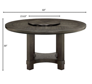 English Elm 1pc 60" Round Dining Table with Lazy Susan, Dark Brown Single Pedestal Wood Base, Contemporary Elegance B011P207874