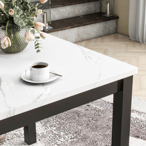 English Elm 5-piece Counter Height Dining Set with Faux Marble Square Table and Velvet Upholstered Chairs, Modern Black W504S00140