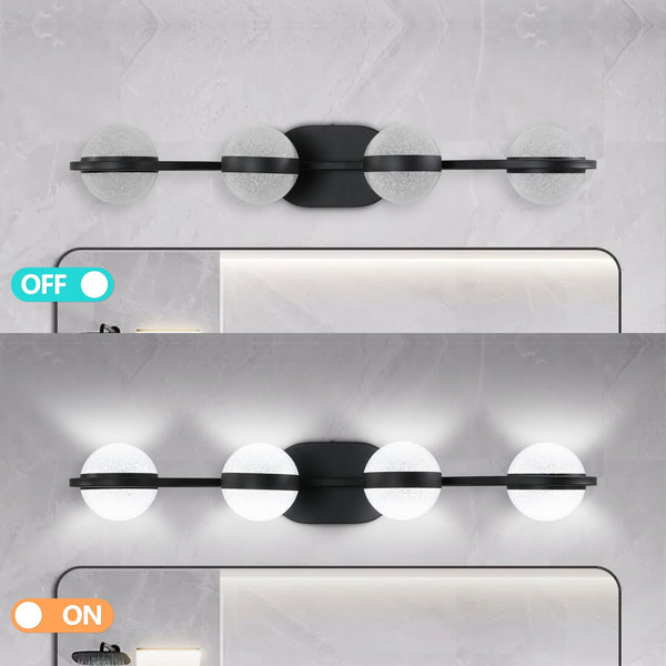English Elm (Same As W1340P143677/L2001-B-4) 30" Black Led Bathroom Vanity Light - 4-Light Modern Fixture With Acrylic Shades W1340P206792