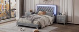 English Elm Full Size Upholstered Bed Frame With Led Lights,Modern Velvet Platform Bed With Tufted Headboard,Gray