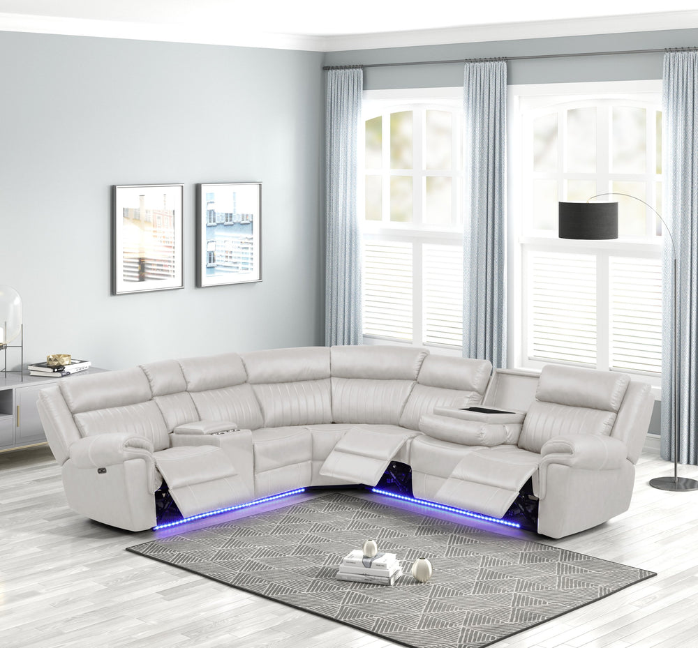 English Elm Modern Aviator Recliner Sectional Sofa with Bluetooth Speakers, Touchpad Control, Wireless Charging and LED Ambience Beige B009S01295