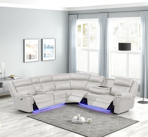 English Elm Modern Aviator Recliner Sectional Sofa with Bluetooth Speakers, Touchpad Control, Wireless Charging and LED Ambience Beige B009S01295