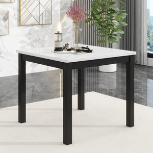 English Elm 5-piece Counter Height Dining Set Faux Marble Table Velvet Chairs Silver Nail Trim Grey W504S00266