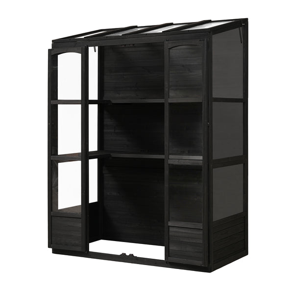 English Elm TOPMAX 78-inch Wooden Greenhouse Walk-In with 4 Skylights, 2 Folding Shelves & Anti-Fall Stability Black SP100017AAB