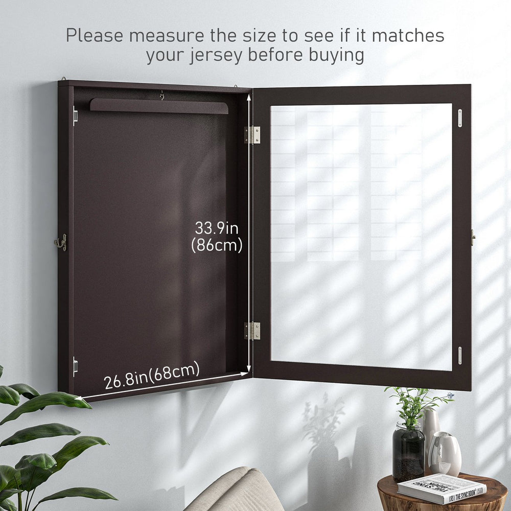English Elm 28" Sports Jersey Display Case Frame with UV Acrylic, Lockable Latch, Brass Hooks & Hanger - Brown W2225P155203