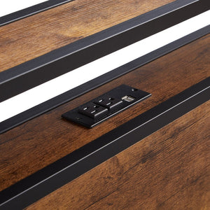 English Elm Twin Metal Platform Bed Wooden Headboard Led Underglow Usb Charging Storage Base W311134485