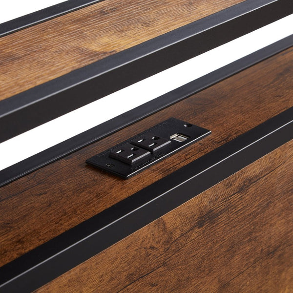 English Elm Twin Metal Platform Bed Wooden Headboard Led Underglow Usb Charging Storage Base W311134485