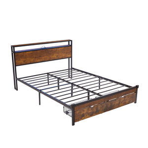 English Elm Full Size Storage Bed with Led Lighting Usb Charging Wooden Headboard No Box Spring W311S00045