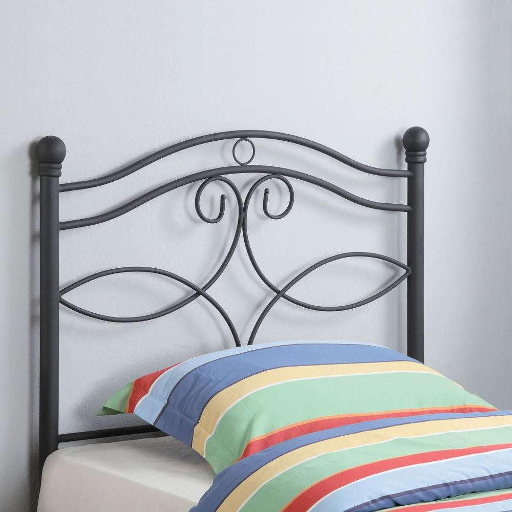 English Elm Matte Black Scrollwork Twin Headboard with Arched Rails and Sphere Finials for Bedroom B062P153733
